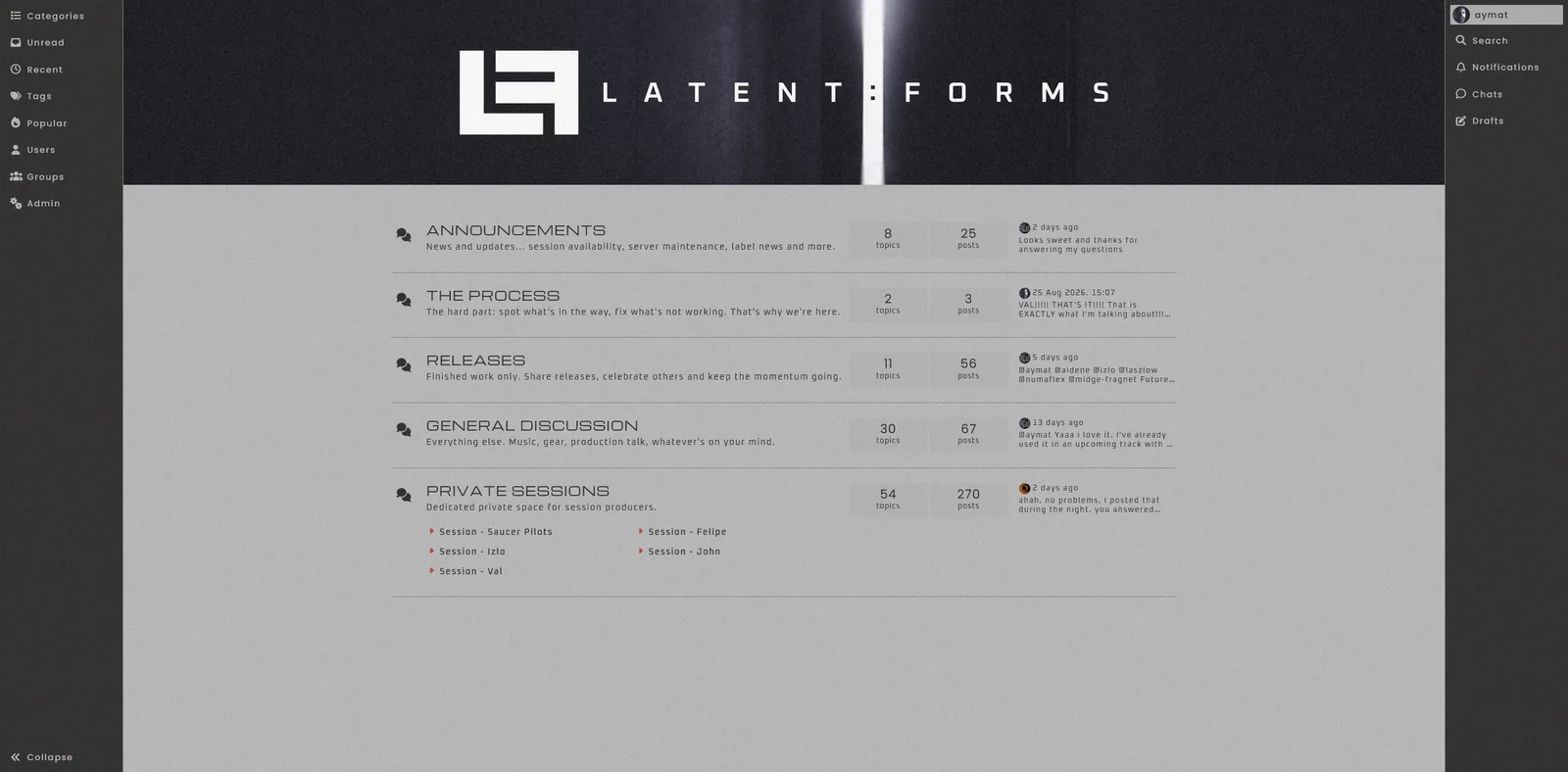 Latent Forms private community home page